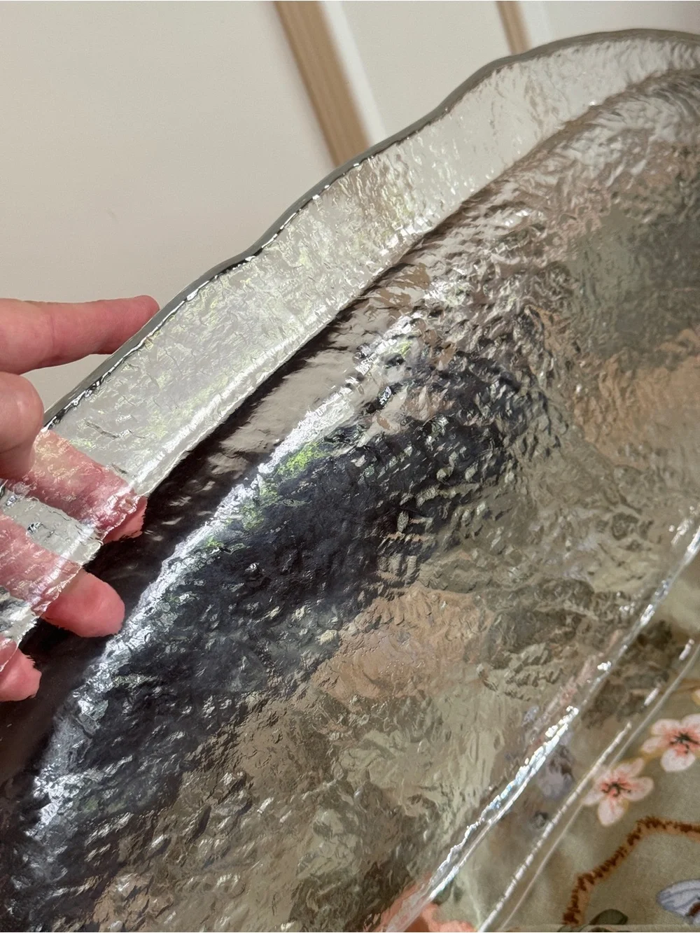 Crate & Barrel Orion Clear Textured Glass Large Oval Platter